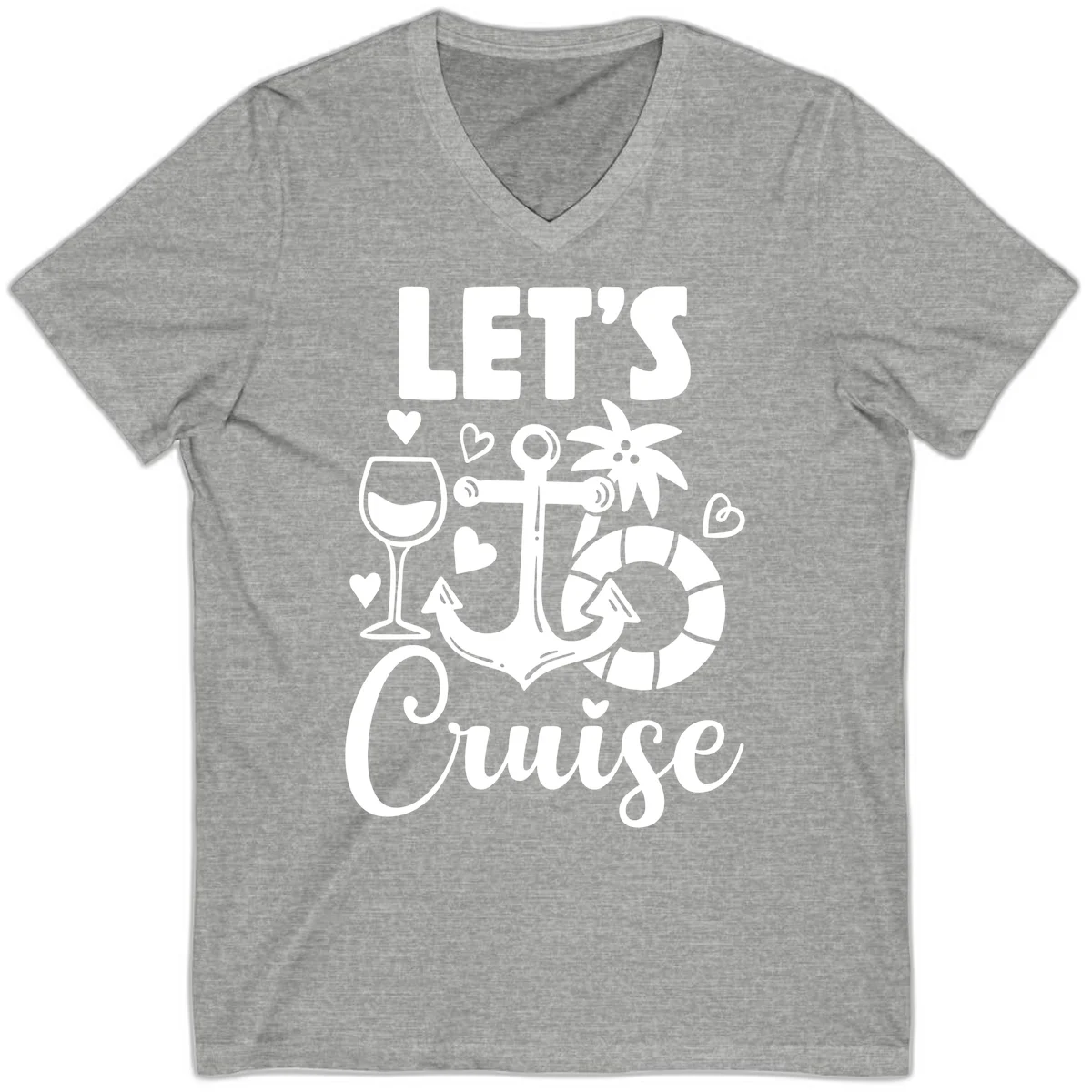 Let's Cruise Nautical Vibes V-Neck Tee in Athletic Heather