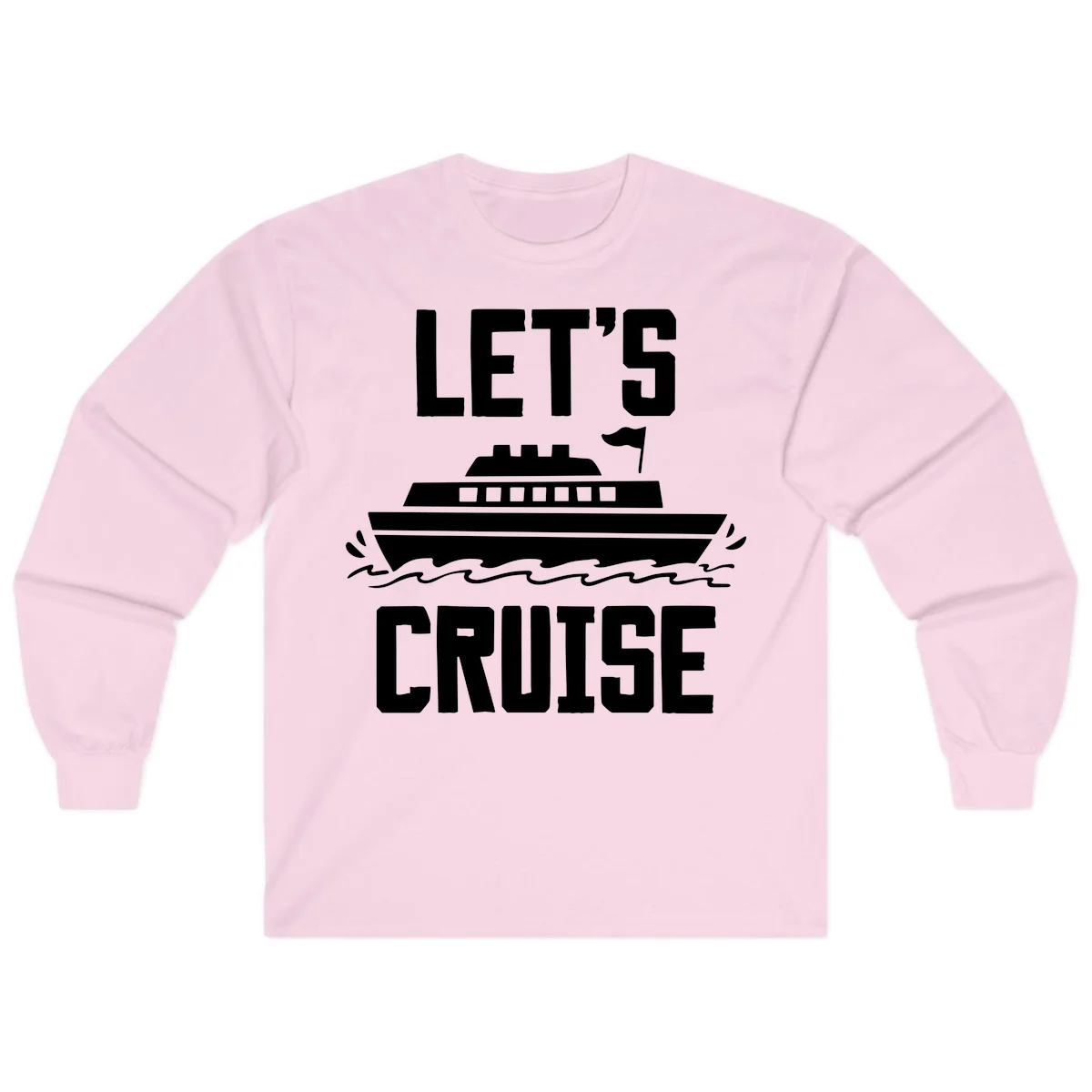Let's Cruise Ship Long Sleeve Vacation Tee in Light Pink