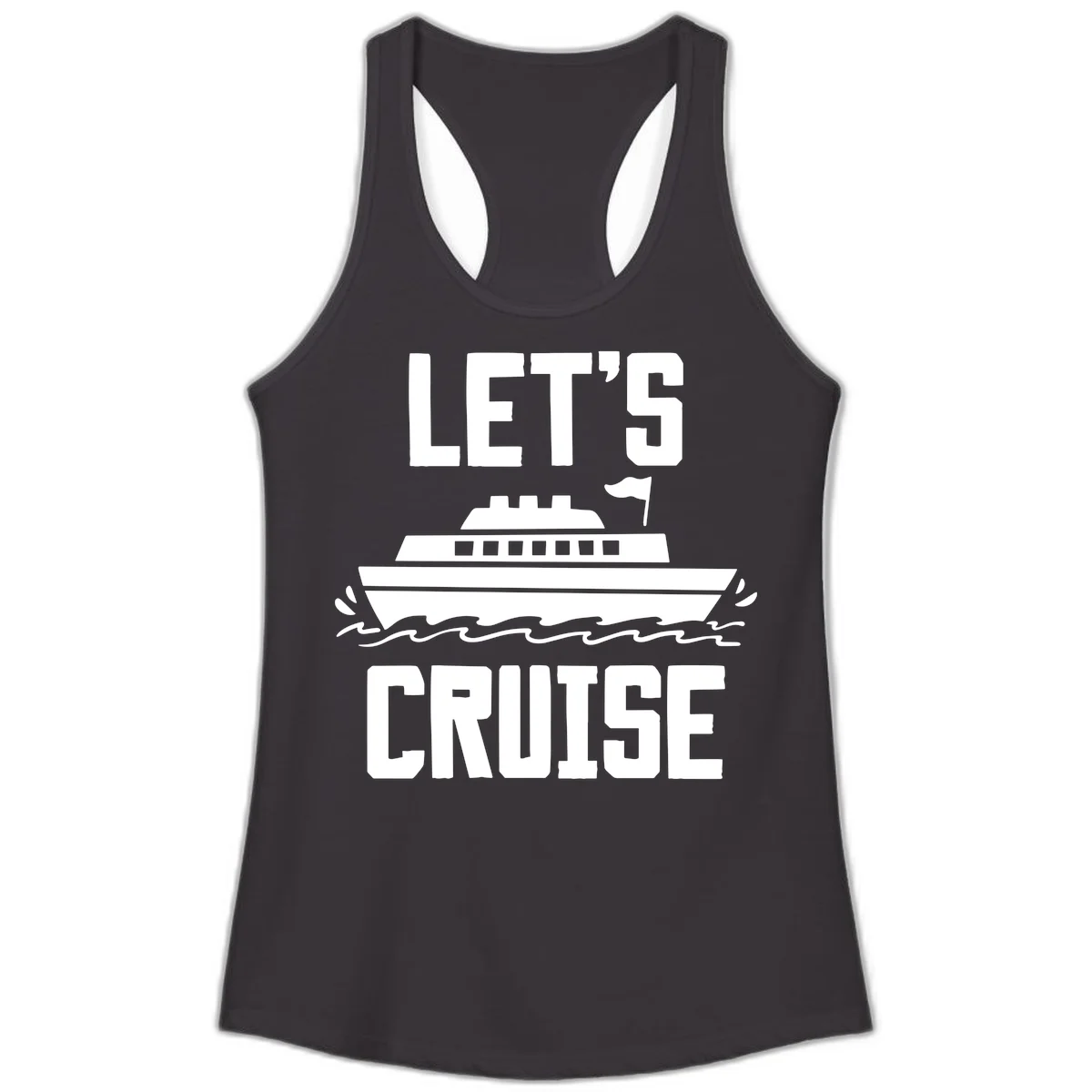 Let's Cruise Ship Ladies Racerback Tank in Black