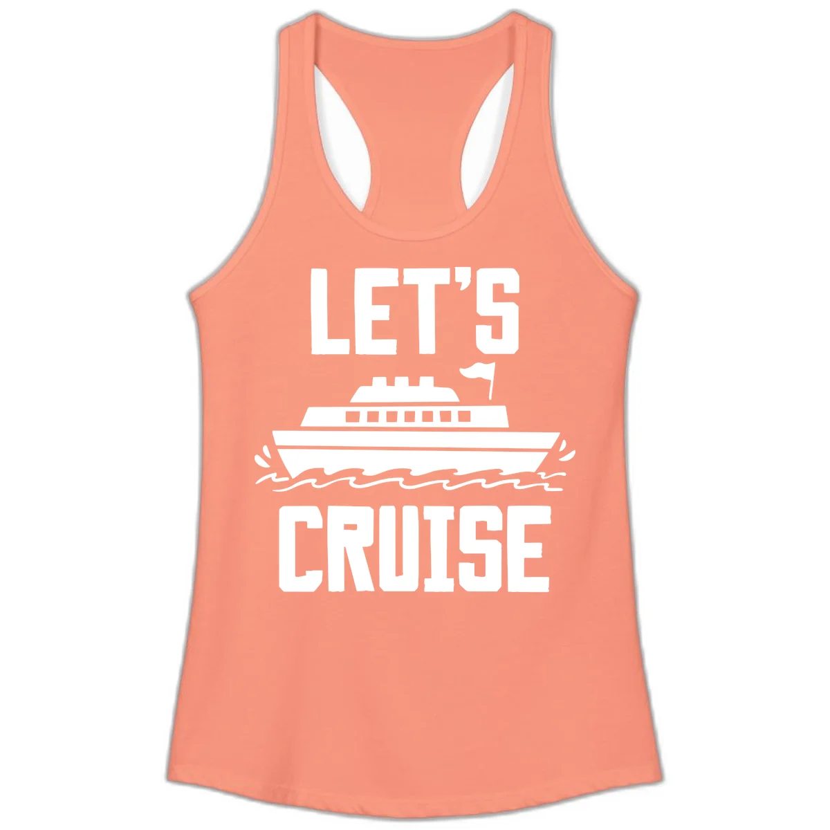 Let's Cruise Ship Ladies Racerback Tank in Solid Light Orange