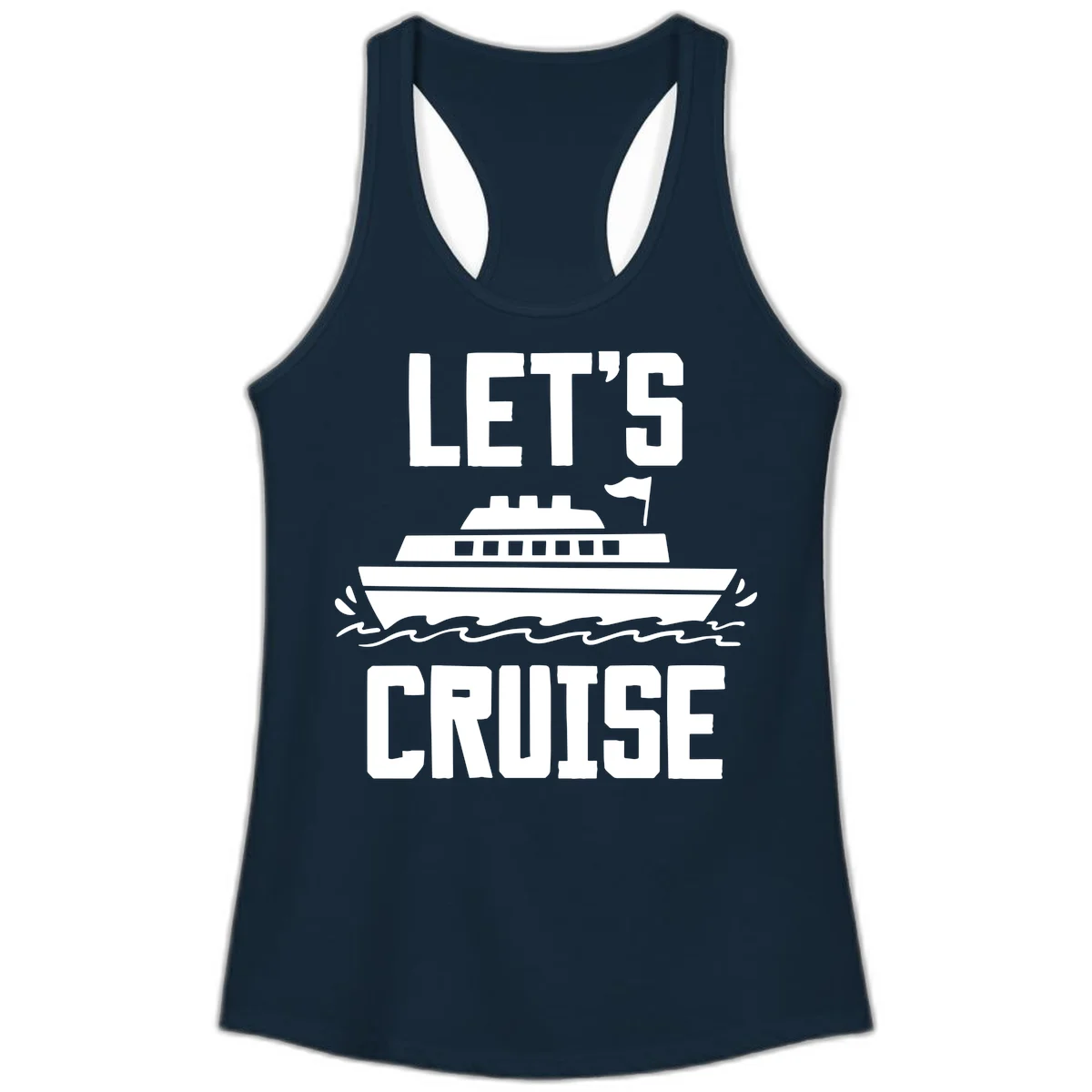 Let's Cruise Ship Ladies Racerback Tank in Solid Midnight Navy