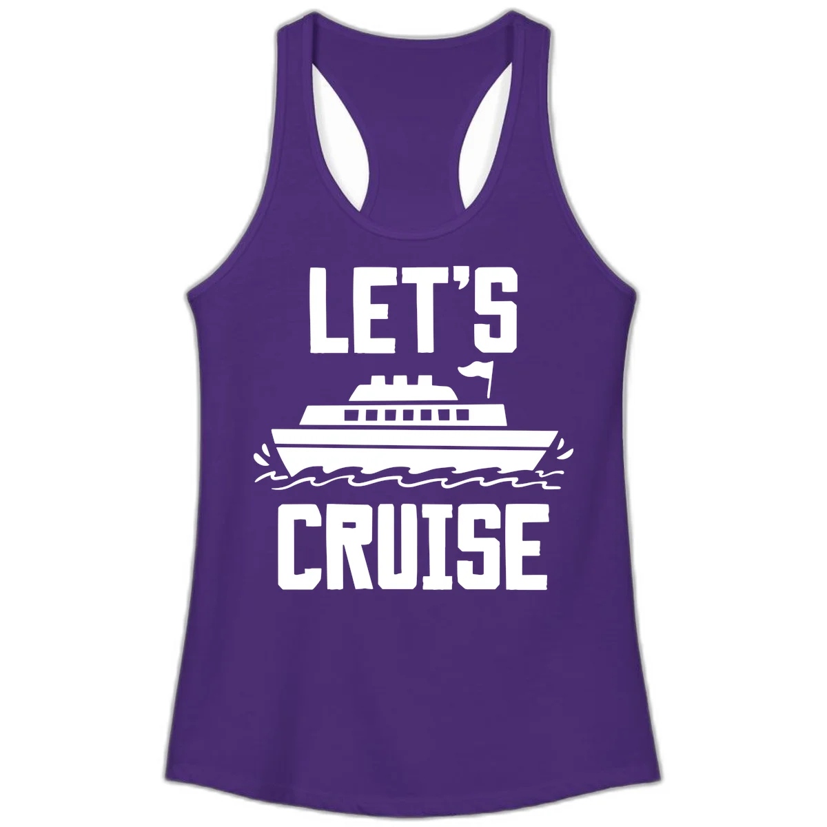 Let's Cruise Ship Ladies Racerback Tank in Solid Purple Rush
