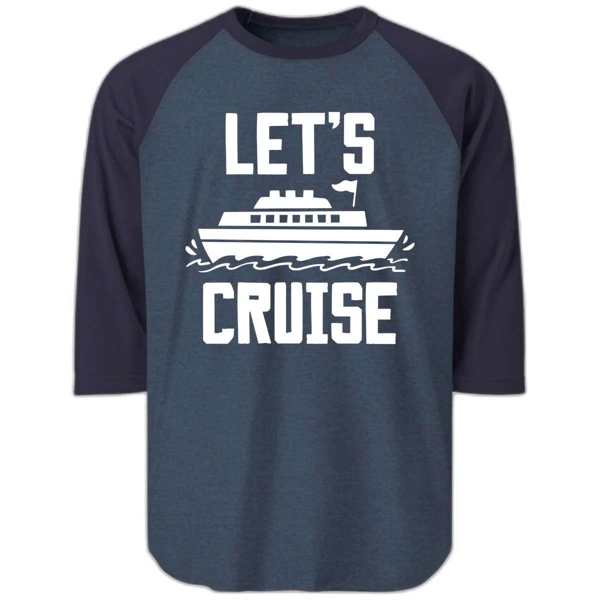 Let's Cruise Ship Baseball Raglan Tee in Heather Denim Navy