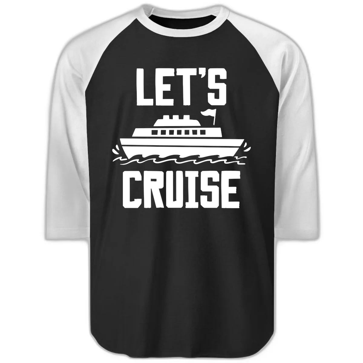 Let's Cruise Ship Baseball Raglan Tee in Black White