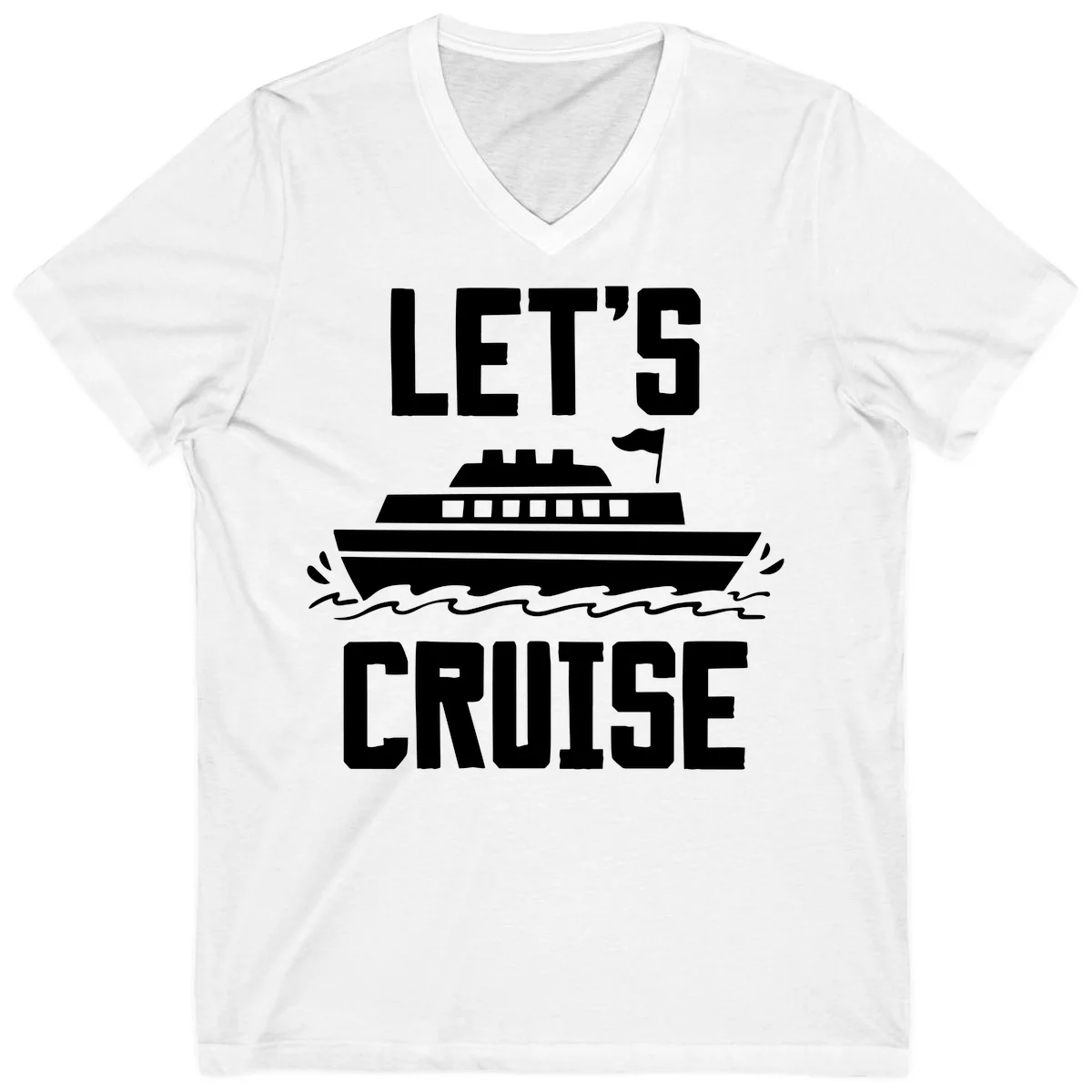 Let's Cruise Ship Vacation V-Neck Tee in White