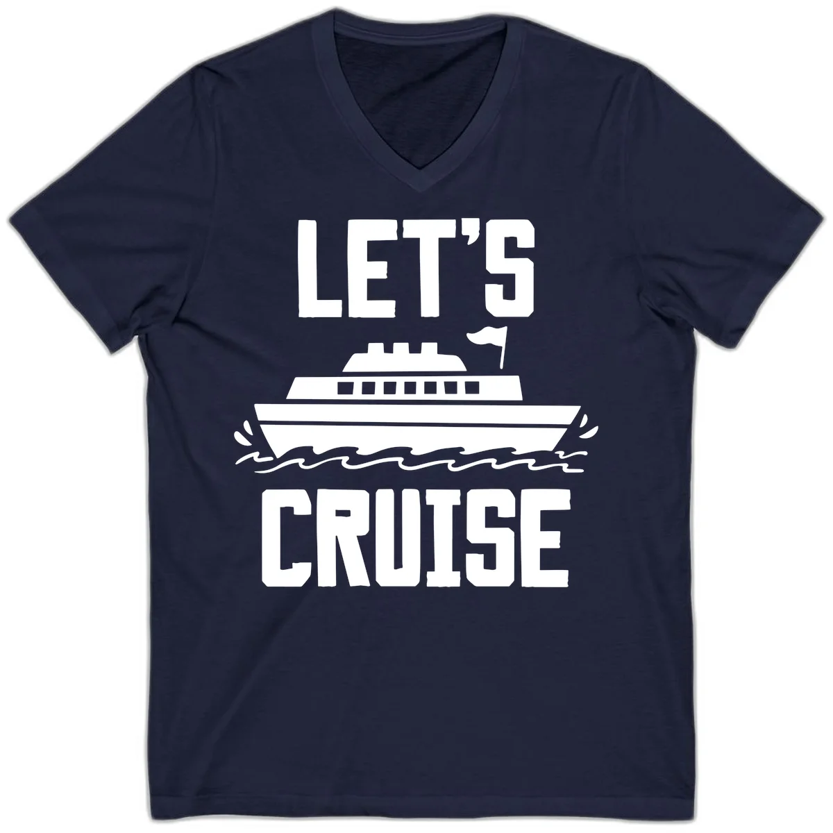 Let's Cruise Ship Vacation V-Neck Tee in Navy