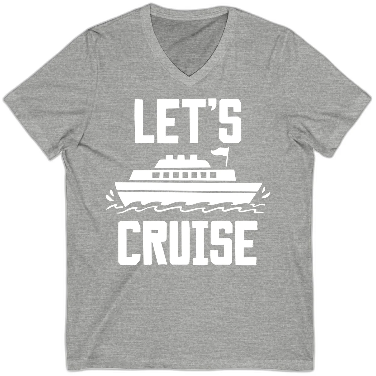 Let's Cruise Ship Vacation V-Neck Tee in Athletic Heather