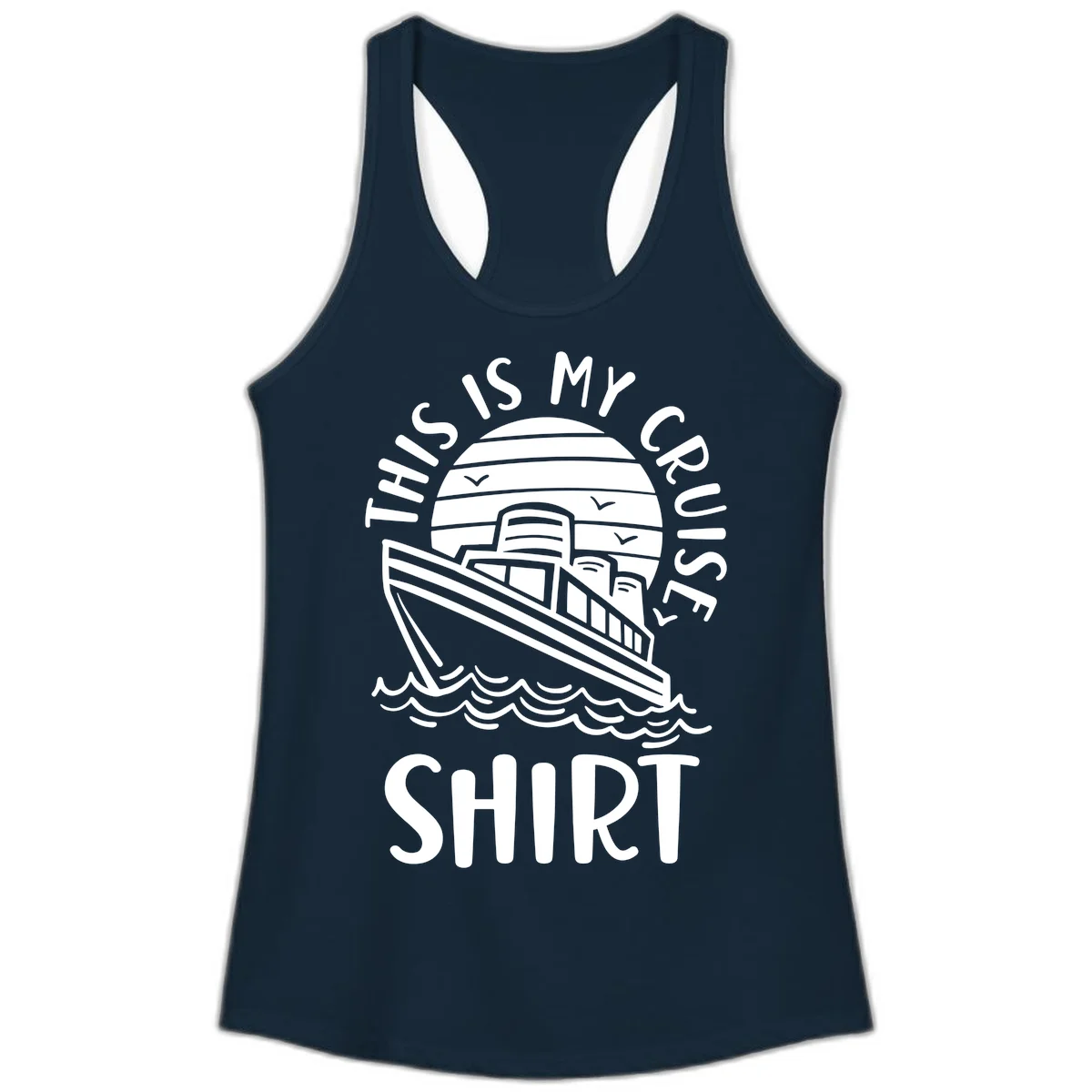 This Is My Cruise Ship Ladies Racerback Tank in Solid Midnight Navy