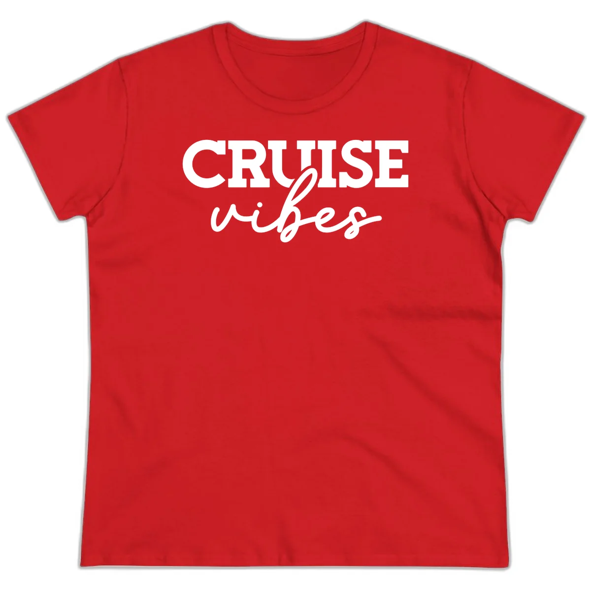 Cruise Vibes Script Ladies Tee in Red