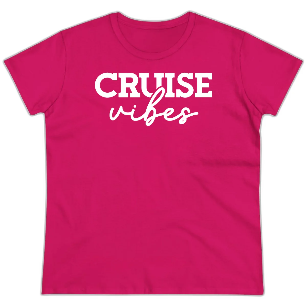 Cruise Vibes Script Ladies Tee in Heliconia