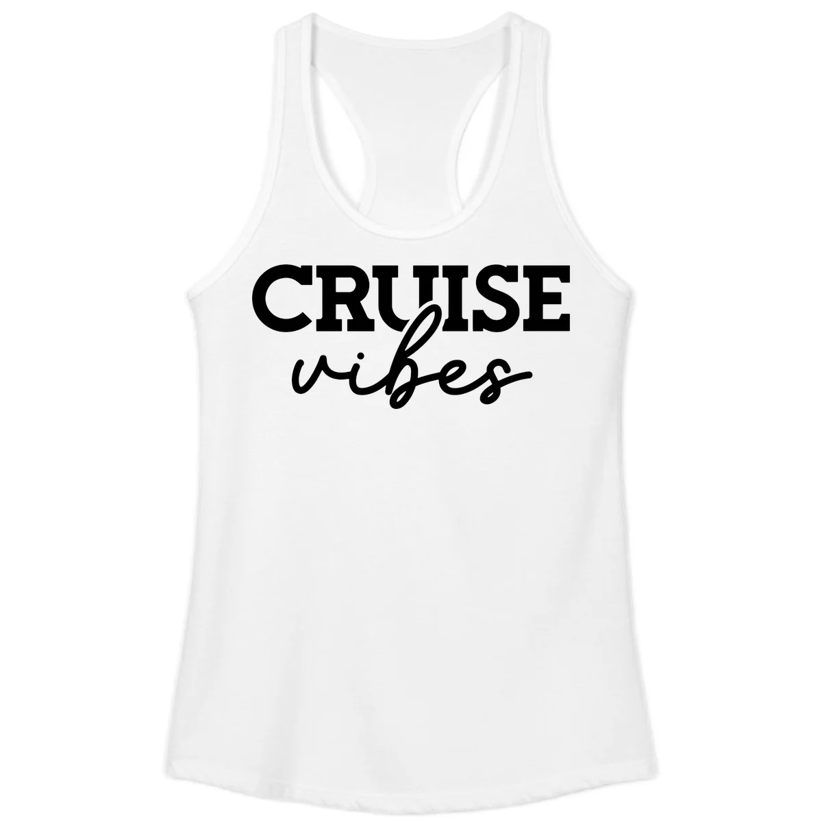 Cruise Vibes Script Ladies Tank Top in White