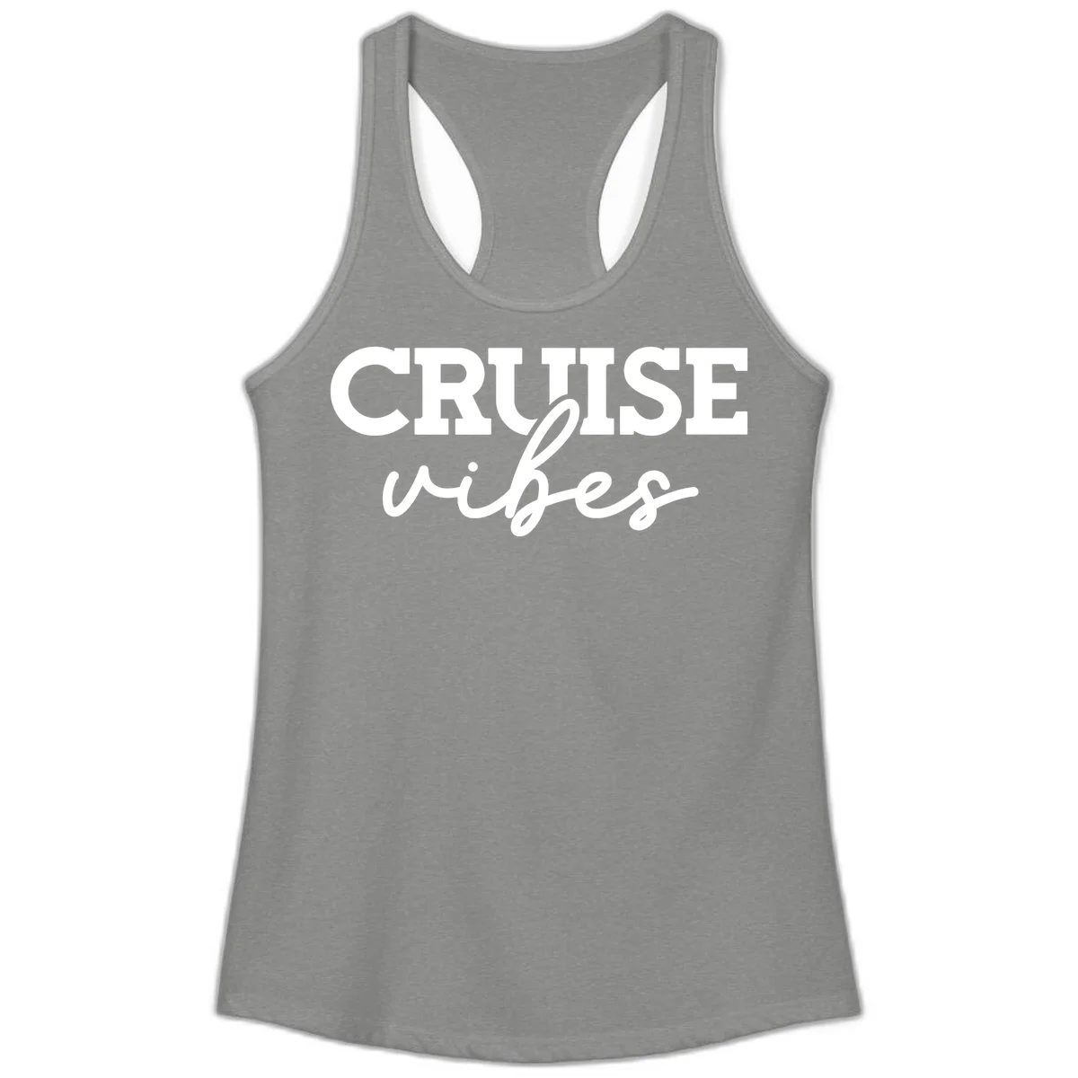 Cruise Vibes Script Ladies Tank Top in Heather Grey