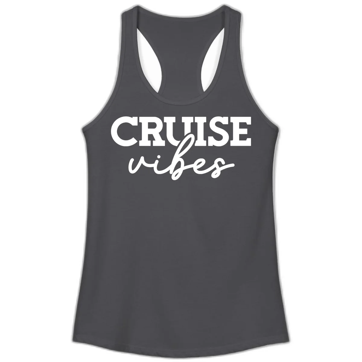 Cruise Vibes Script Ladies Tank Top in Solid Dark Gray