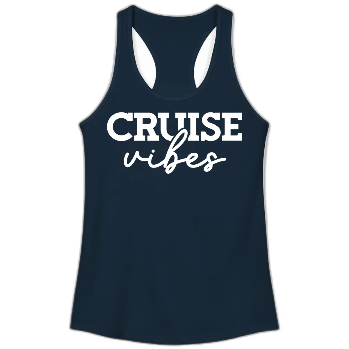 Cruise Vibes Script Ladies Tank Top in Solid Midnight Navy