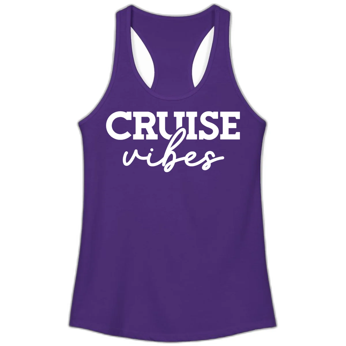 Cruise Vibes Script Ladies Tank Top in Solid Purple Rush