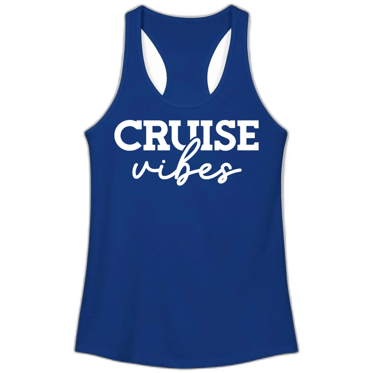 Cruise Vibes Script Ladies Tank Top in Solid Royal