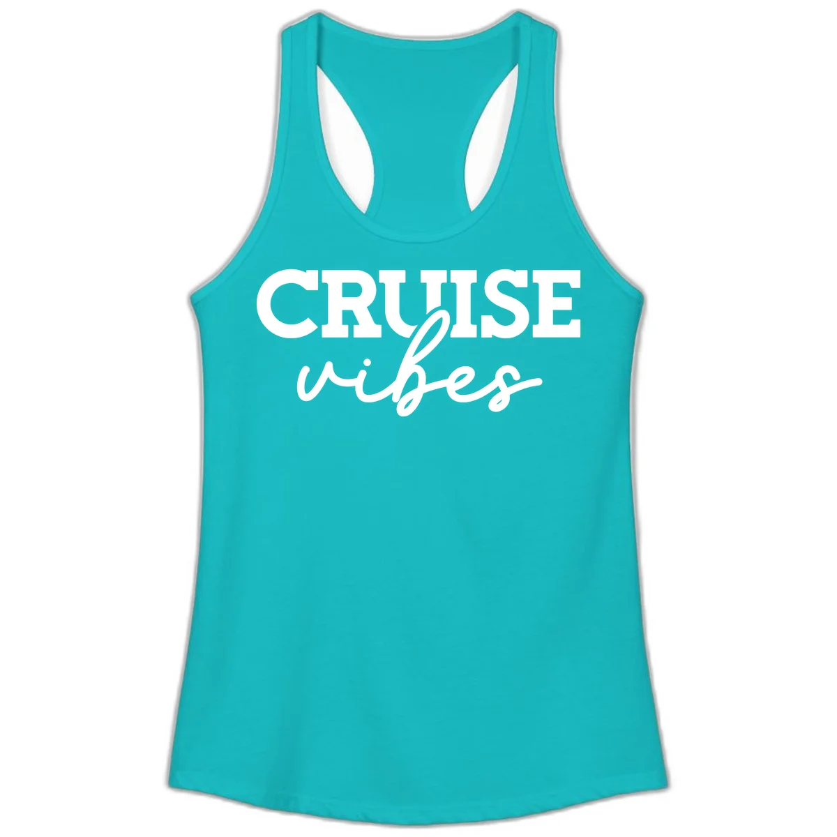 Cruise Vibes Script Ladies Tank Top in Tahiti Blue