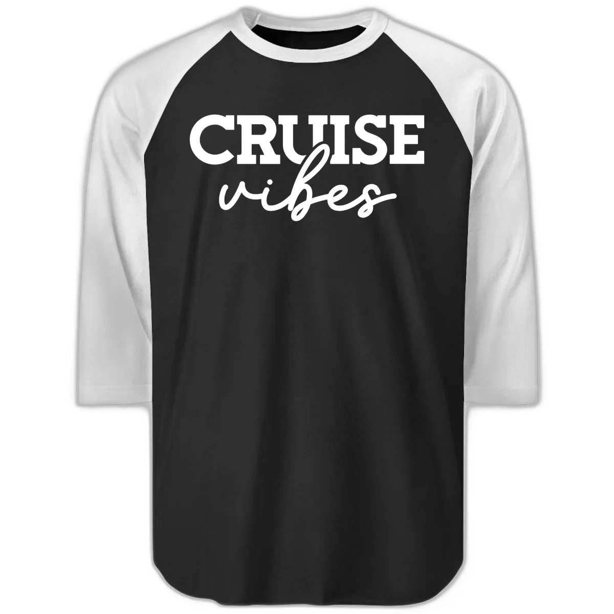 Cruise Vibes Script Raglan 3/4 Sleeve Tee in Black White