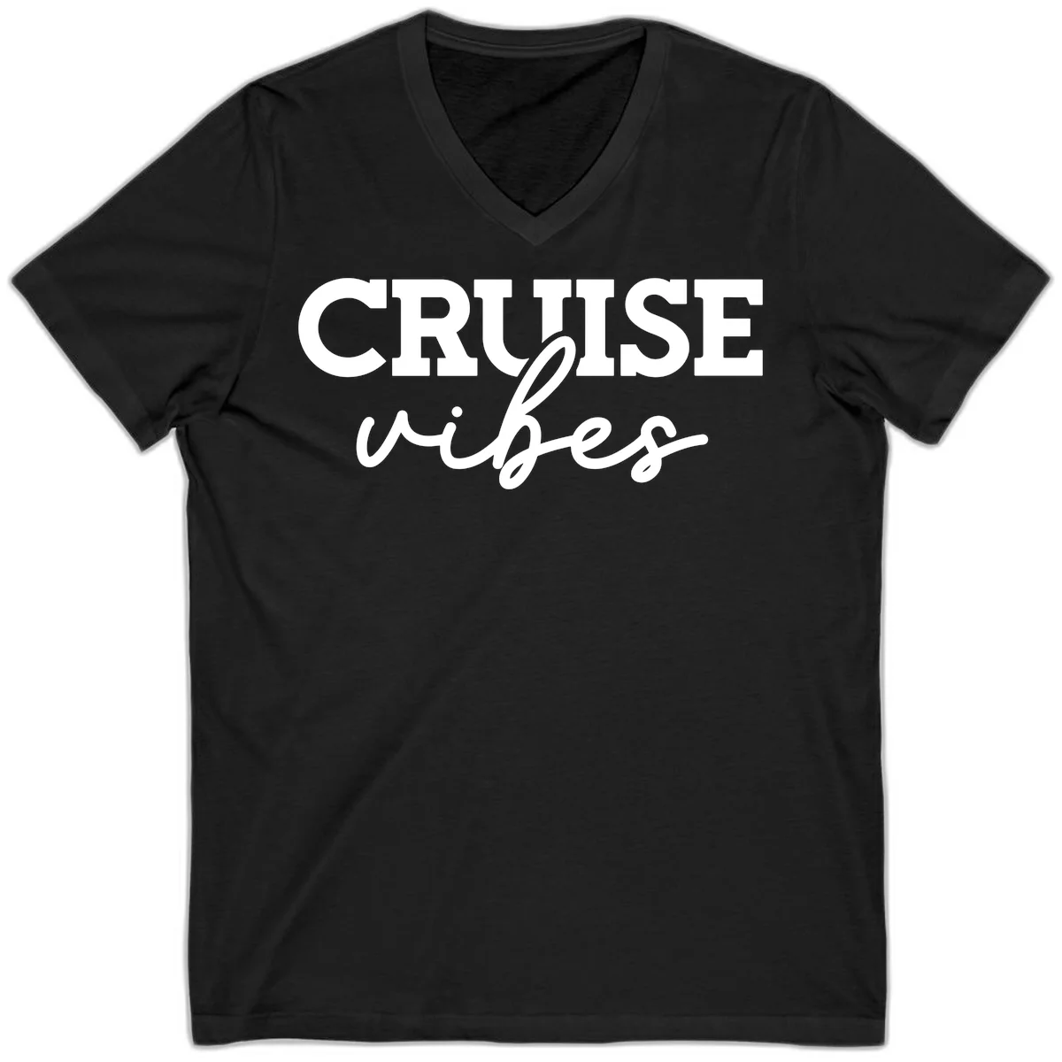 Cruise Vibes Script V-Neck T-Shirt in Black