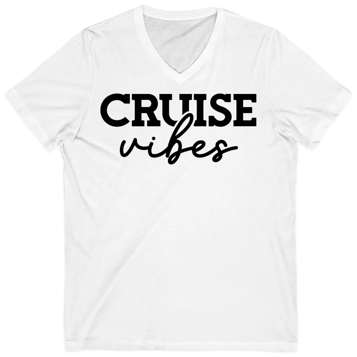 Cruise Vibes Script V-Neck T-Shirt in White