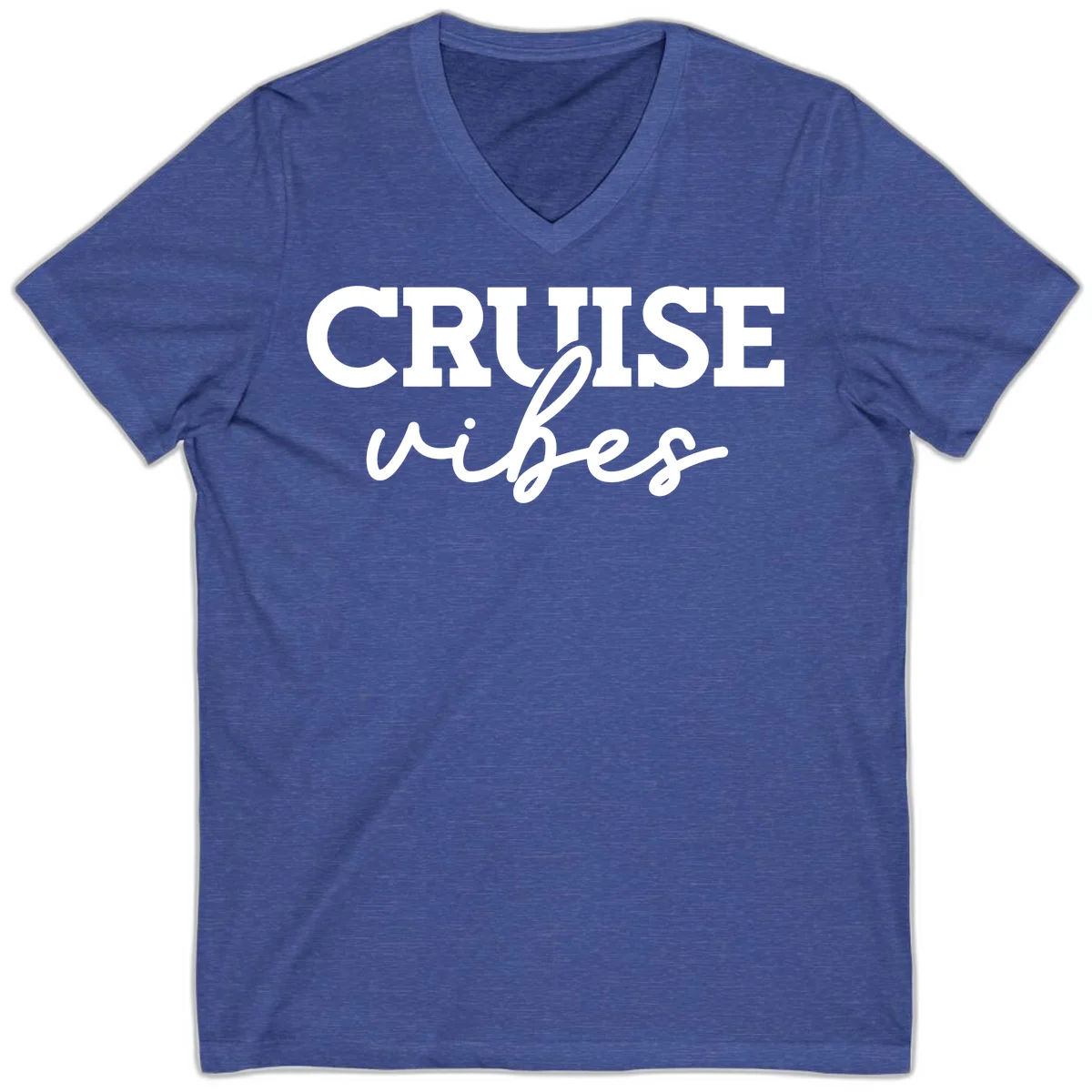 Cruise Vibes Script V-Neck T-Shirt in Heather True Royal