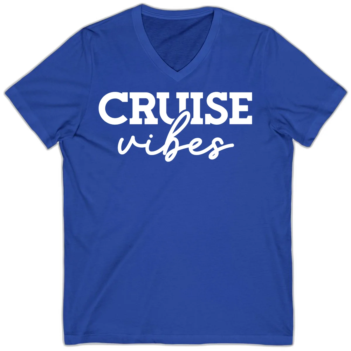 Cruise Vibes Script V-Neck T-Shirt in True Royal