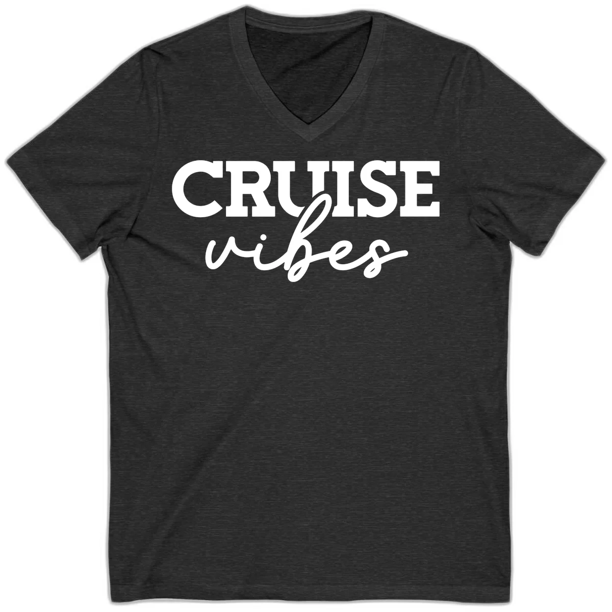 Cruise Vibes Script V-Neck T-Shirt in Dark Grey Heather