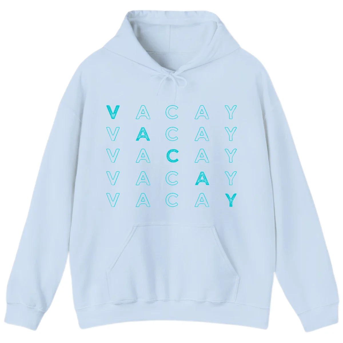 Vacay Repeat Pattern Hoodie in Light Blue