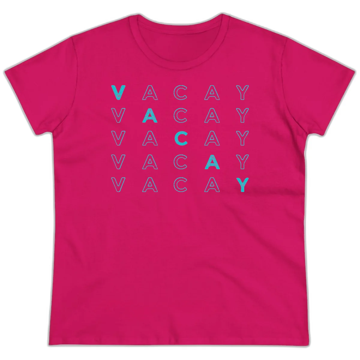 Vacay Repeat Pattern Ladies Tee in Heliconia