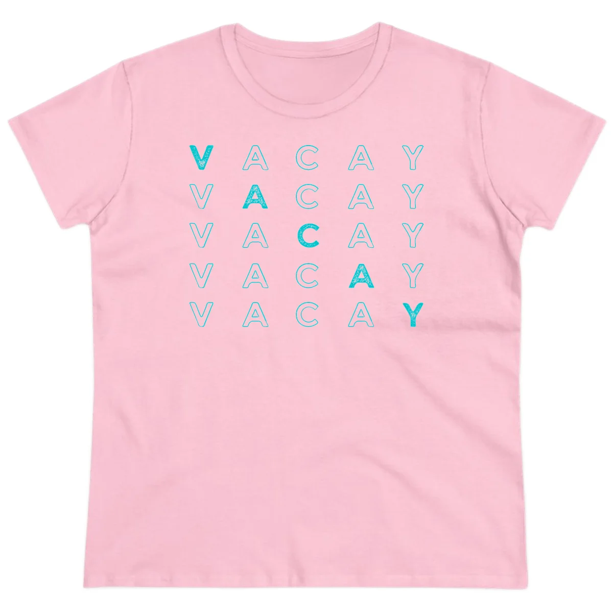Vacay Repeat Pattern Ladies Tee in Light Pink