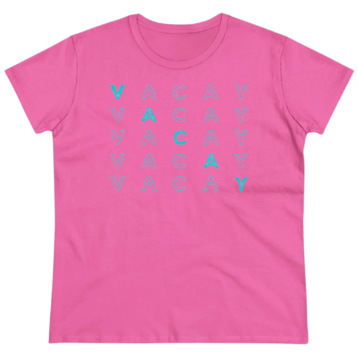 Vacay Repeat Pattern Ladies Tee in Azalea