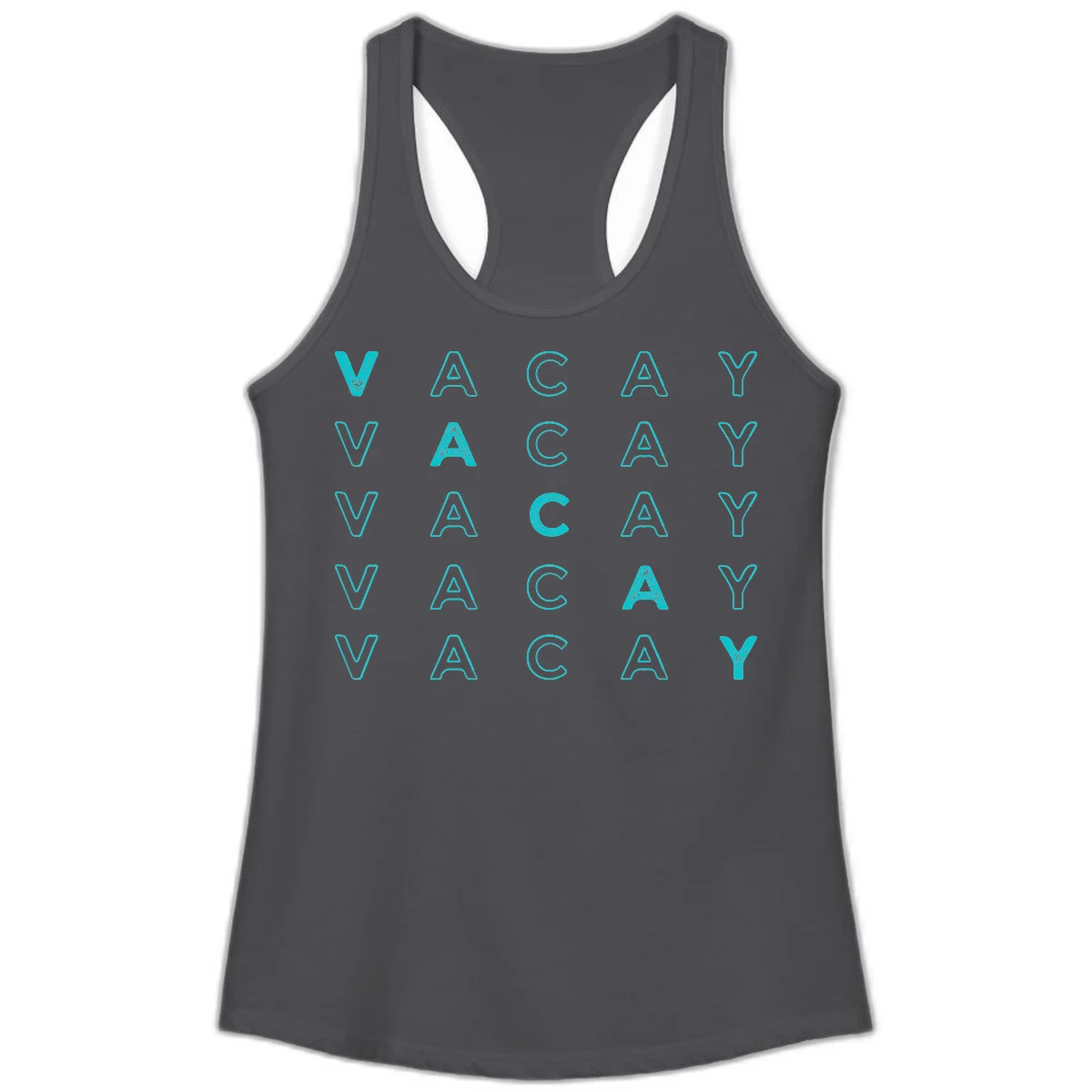 Vacay Repeat Pattern Ladies Tank in Solid Dark Gray