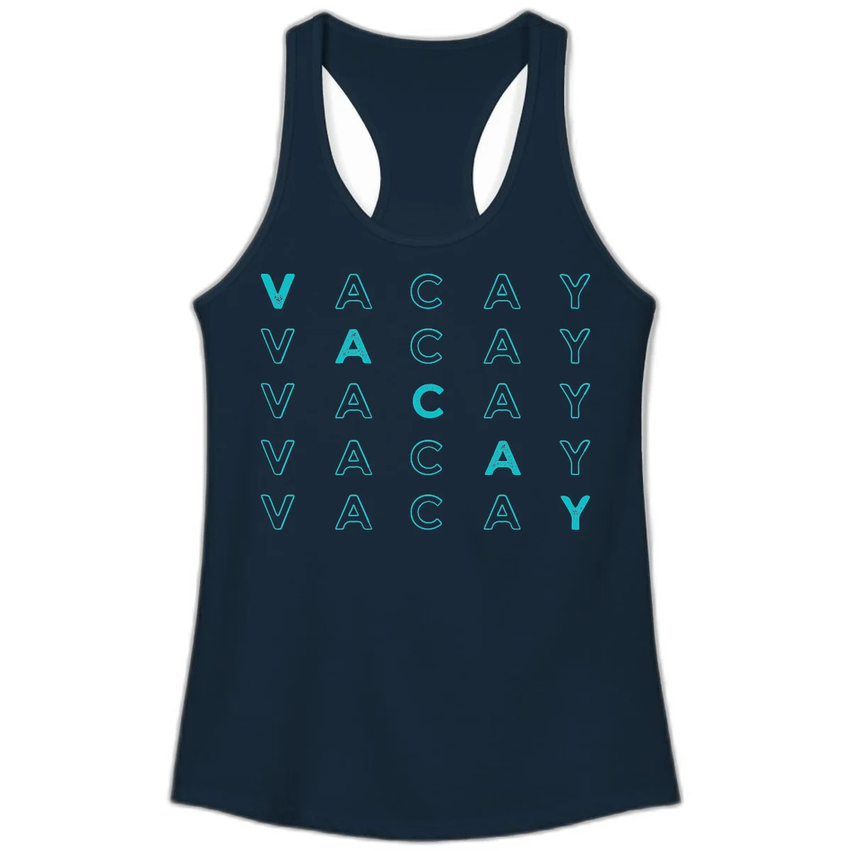 Vacay Repeat Pattern Ladies Tank in Solid Midnight Navy