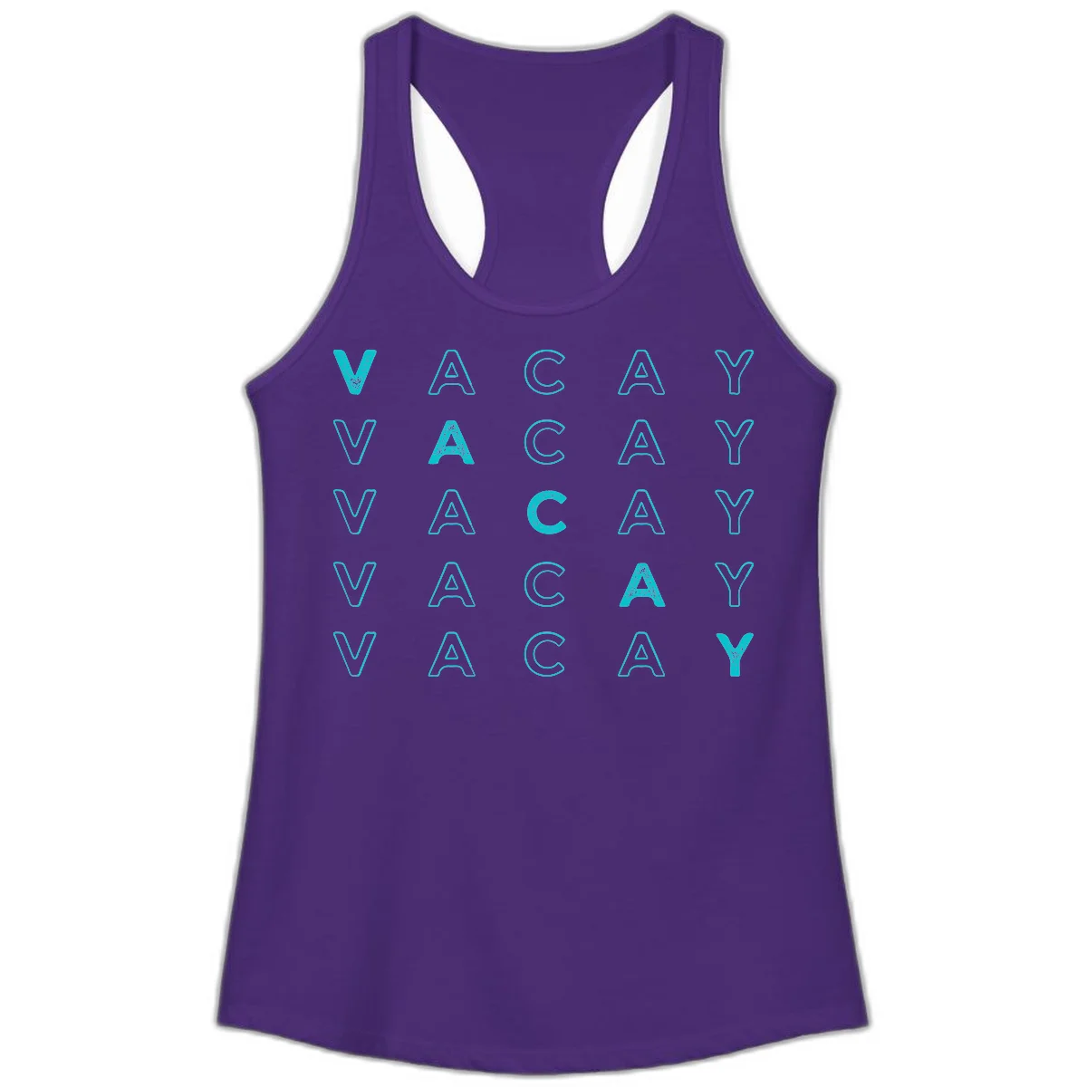 Vacay Repeat Pattern Ladies Tank in Solid Purple Rush