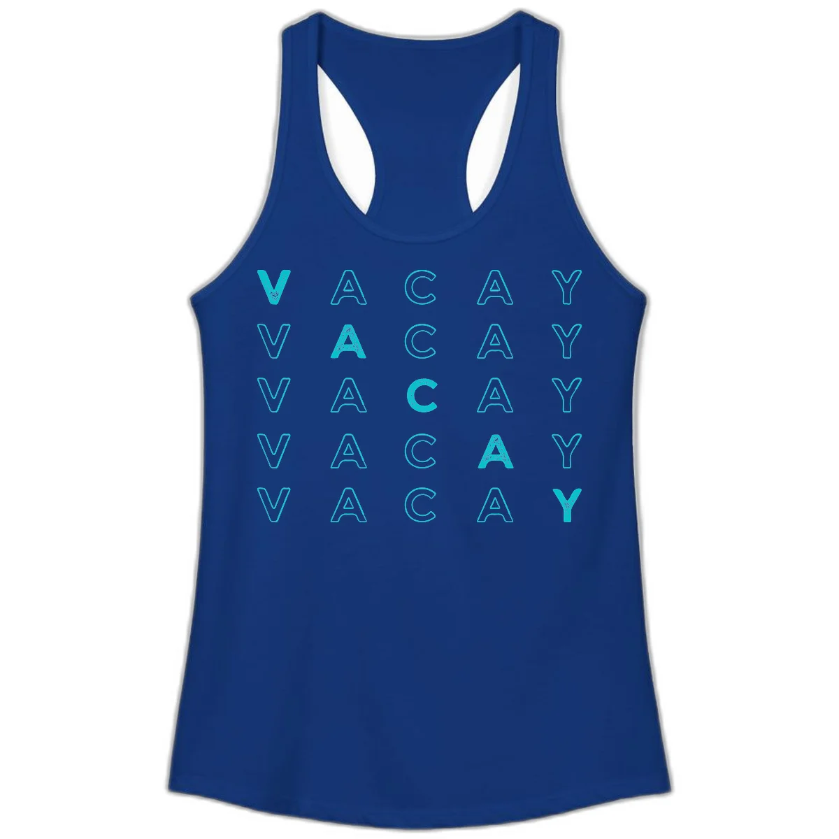 Vacay Repeat Pattern Ladies Tank in Solid Royal