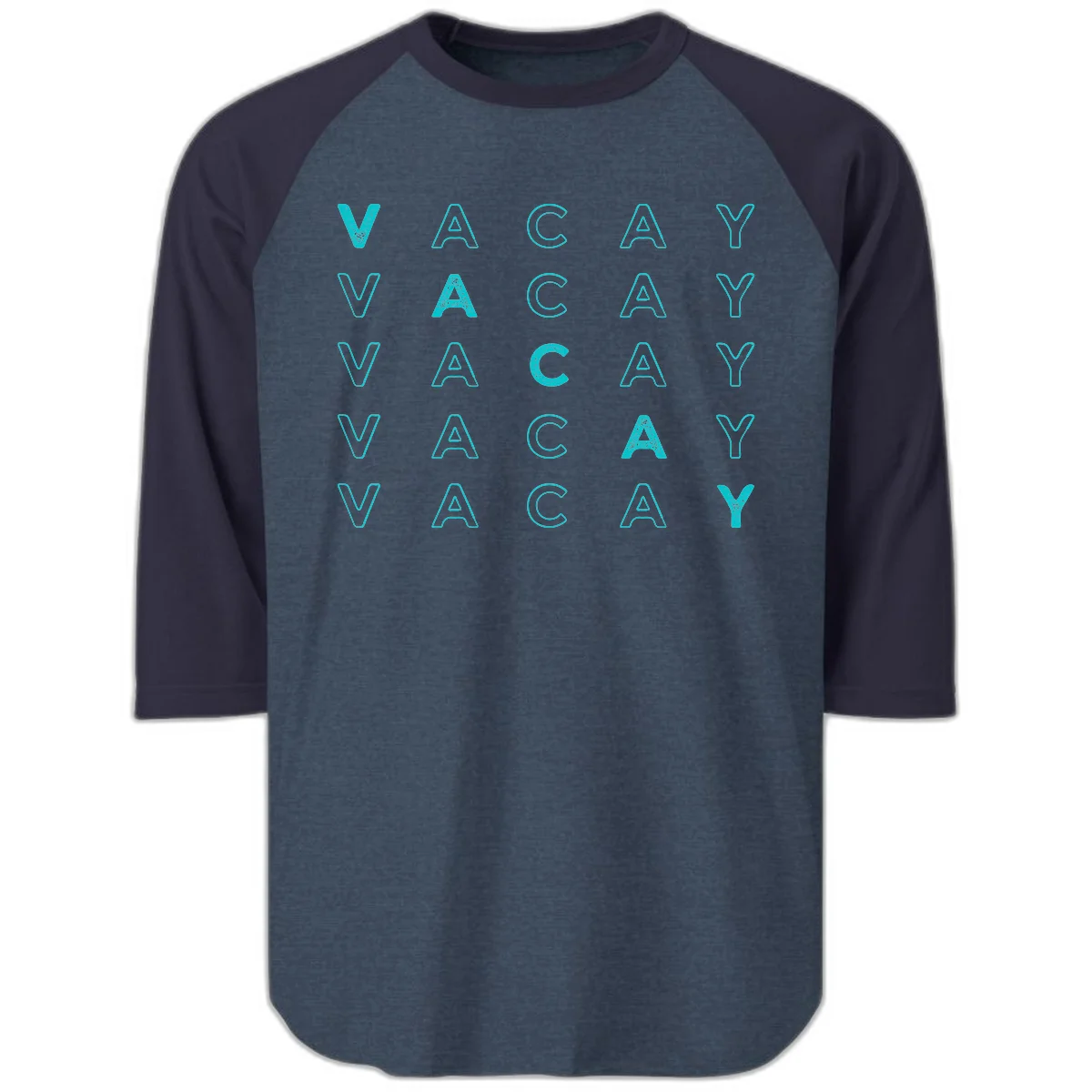 Vacay Repeat Pattern Raglan 3/4 in Heather Denim Navy