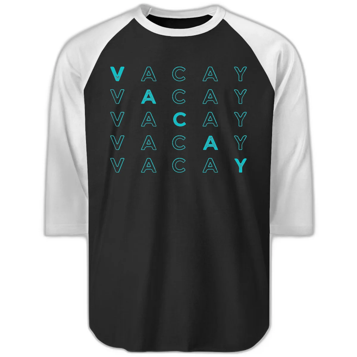 Vacay Repeat Pattern Raglan 3/4 in Black White