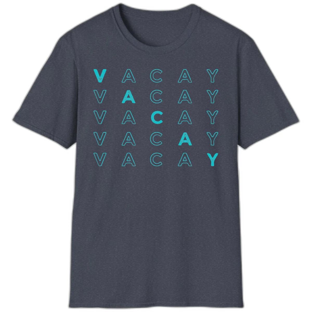 Vacay Repeat Pattern T-Shirt in Heather Navy