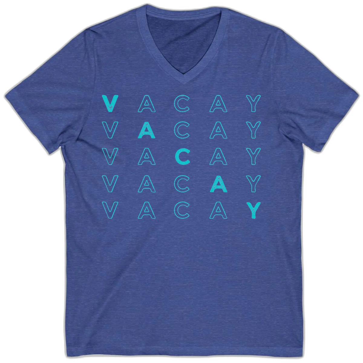 Vacay Repeat Pattern V-Neck in Heather True Royal