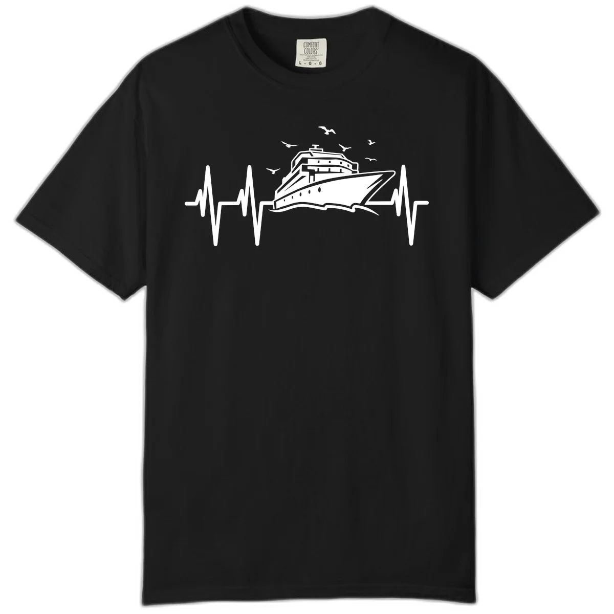 Cruise Heartbeat Comfort Colors Ship Pulse Tee in Black