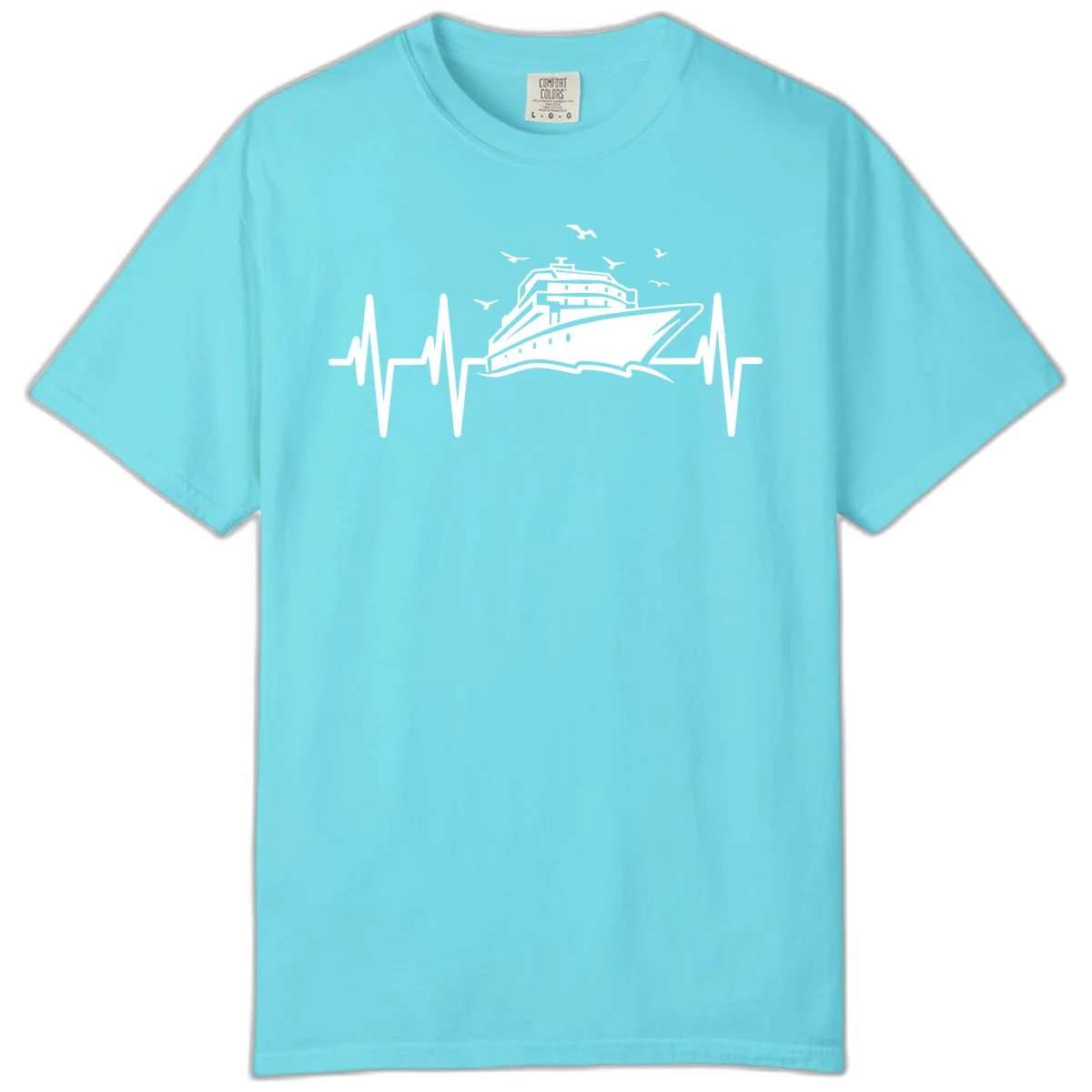 Cruise Heartbeat Comfort Colors Ship Pulse Tee in Lagoon Blue