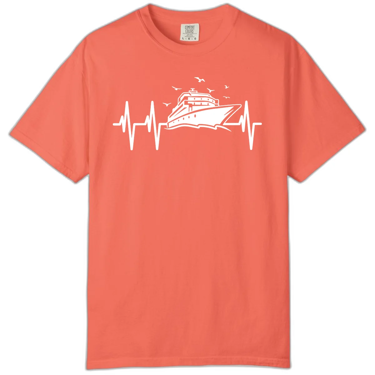 Cruise Heartbeat Comfort Colors Ship Pulse Tee in Bright Salmon