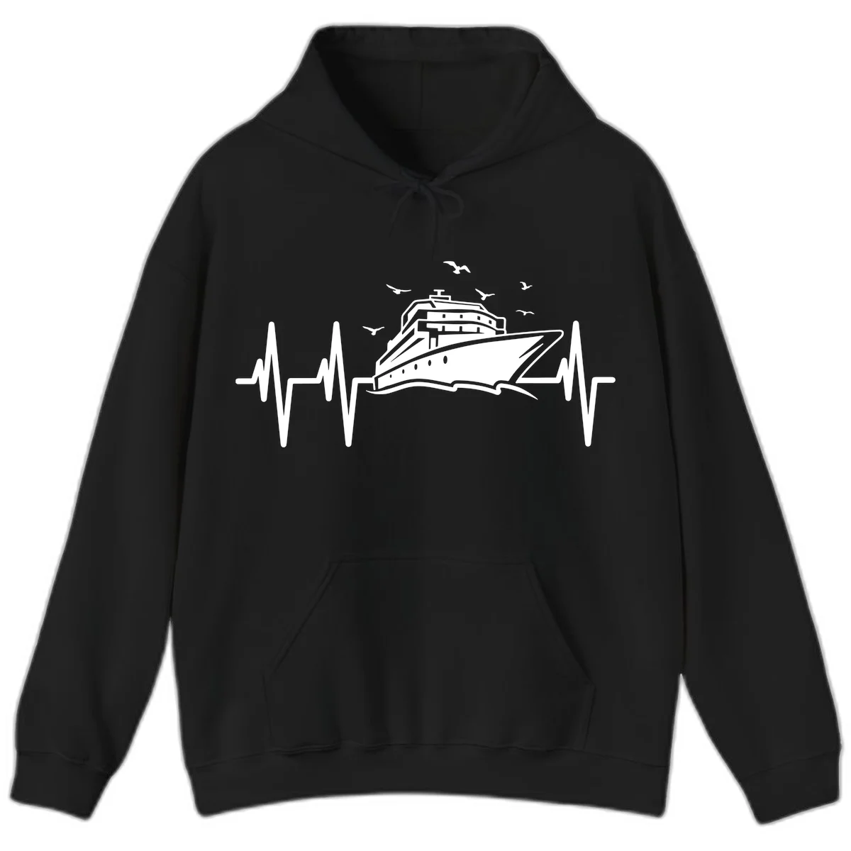 Cruise Heartbeat Ship Pulse Vacation Hoodie in Black