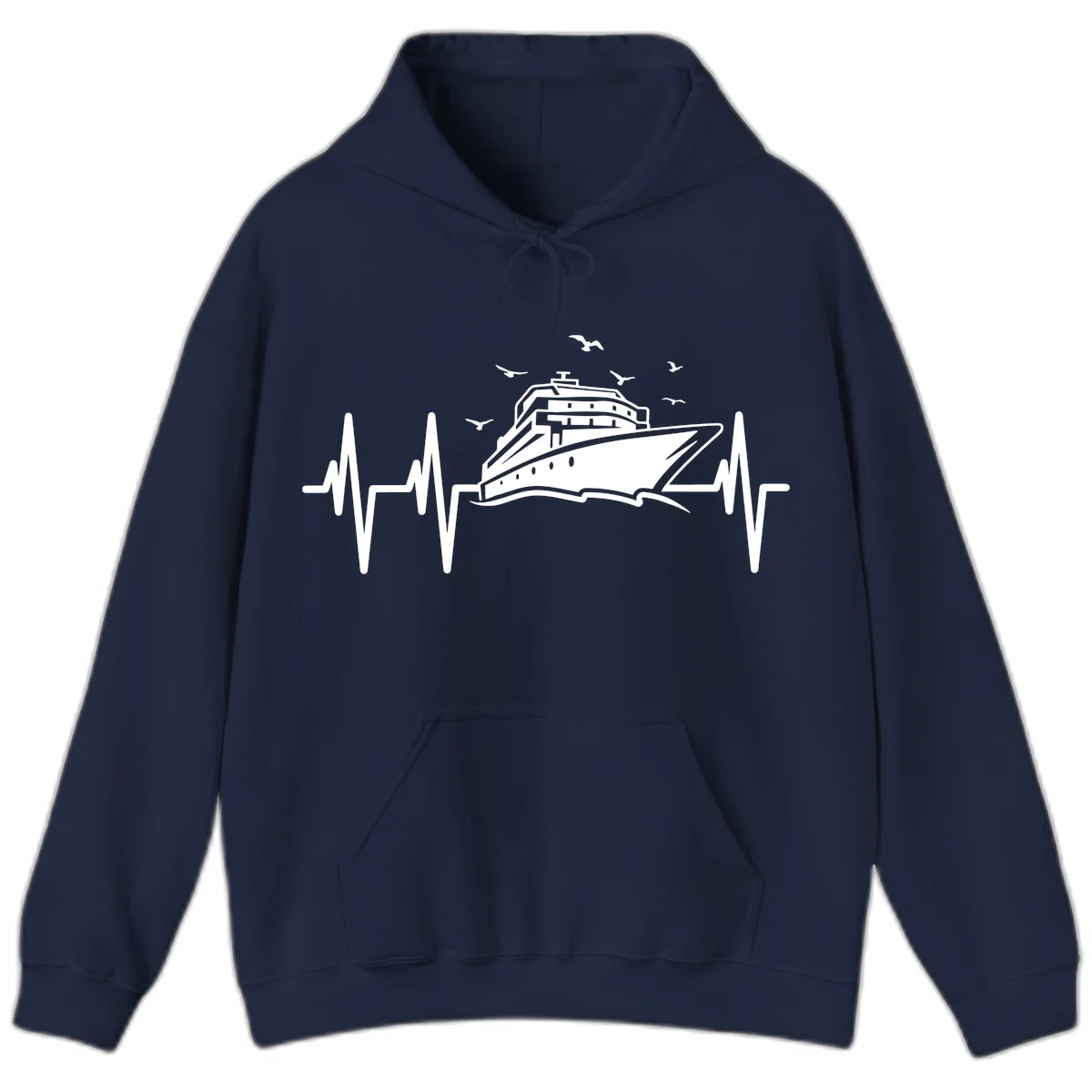 Cruise Heartbeat Ship Pulse Vacation Hoodie in Navy