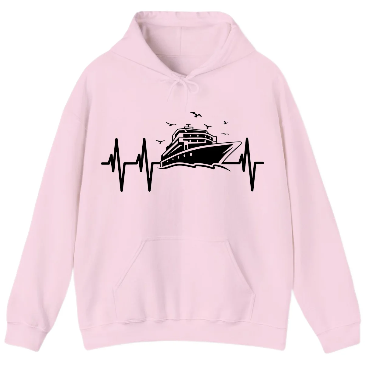 Cruise Heartbeat Ship Pulse Vacation Hoodie in Light Pink