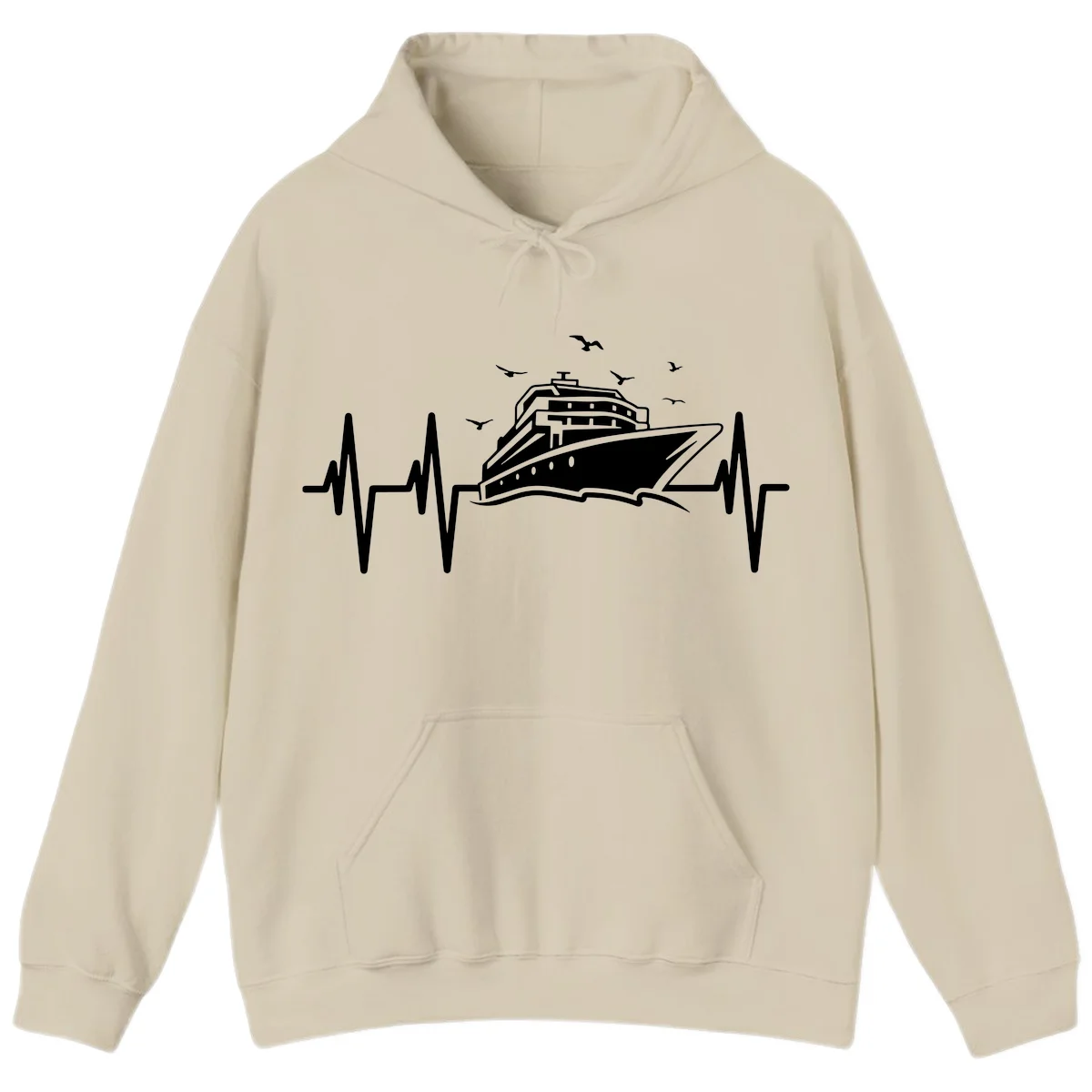 Cruise Heartbeat Ship Pulse Vacation Hoodie in Sand