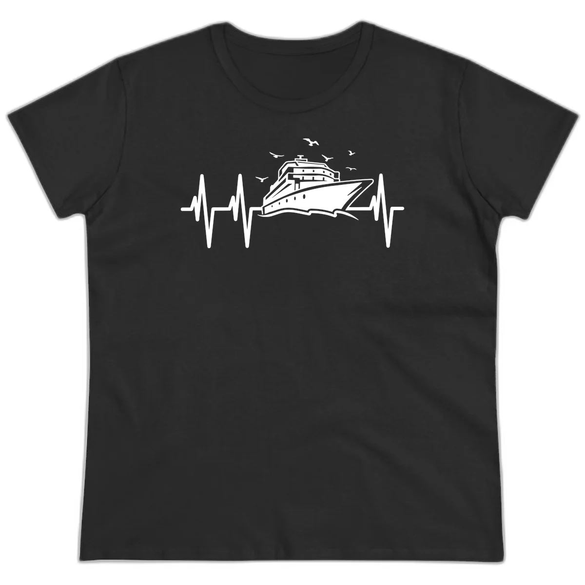 Cruise Heartbeat Ladies Ship Pulse Vacation Tee in Black