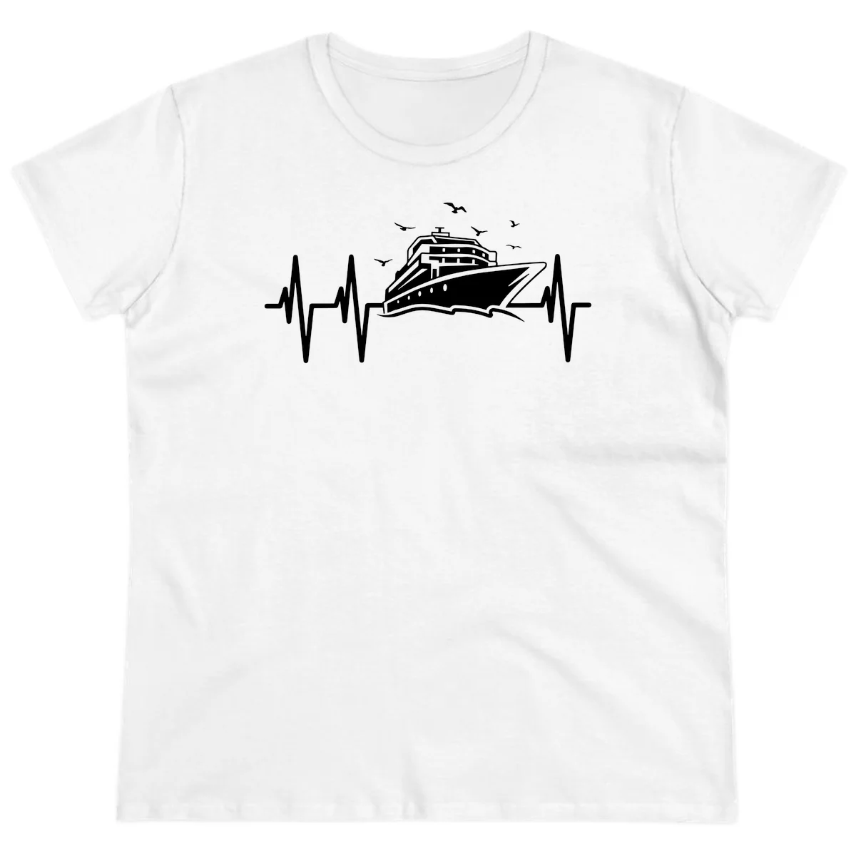 Cruise Heartbeat Ladies Ship Pulse Vacation Tee in White