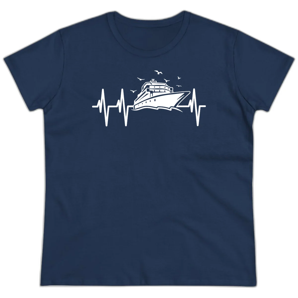 Cruise Heartbeat Ladies Ship Pulse Vacation Tee in Navy