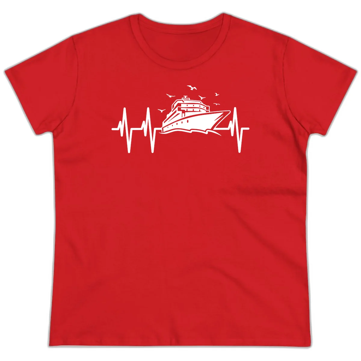 Cruise Heartbeat Ladies Ship Pulse Vacation Tee in Red